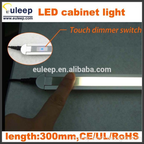 New Style Aluminum +Pc 12v Led wardrobe Light under cabinet light with touch dimmer switch,300mm,3.6w
